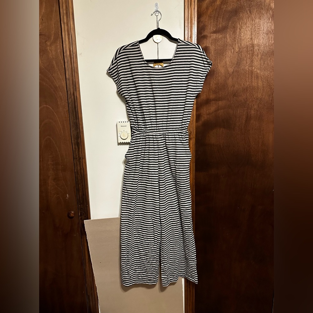 Old Navy Black and White Striped Jumpsuit
